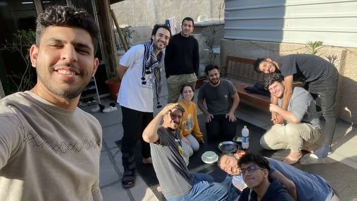 Having dolma on the rooftop with friends