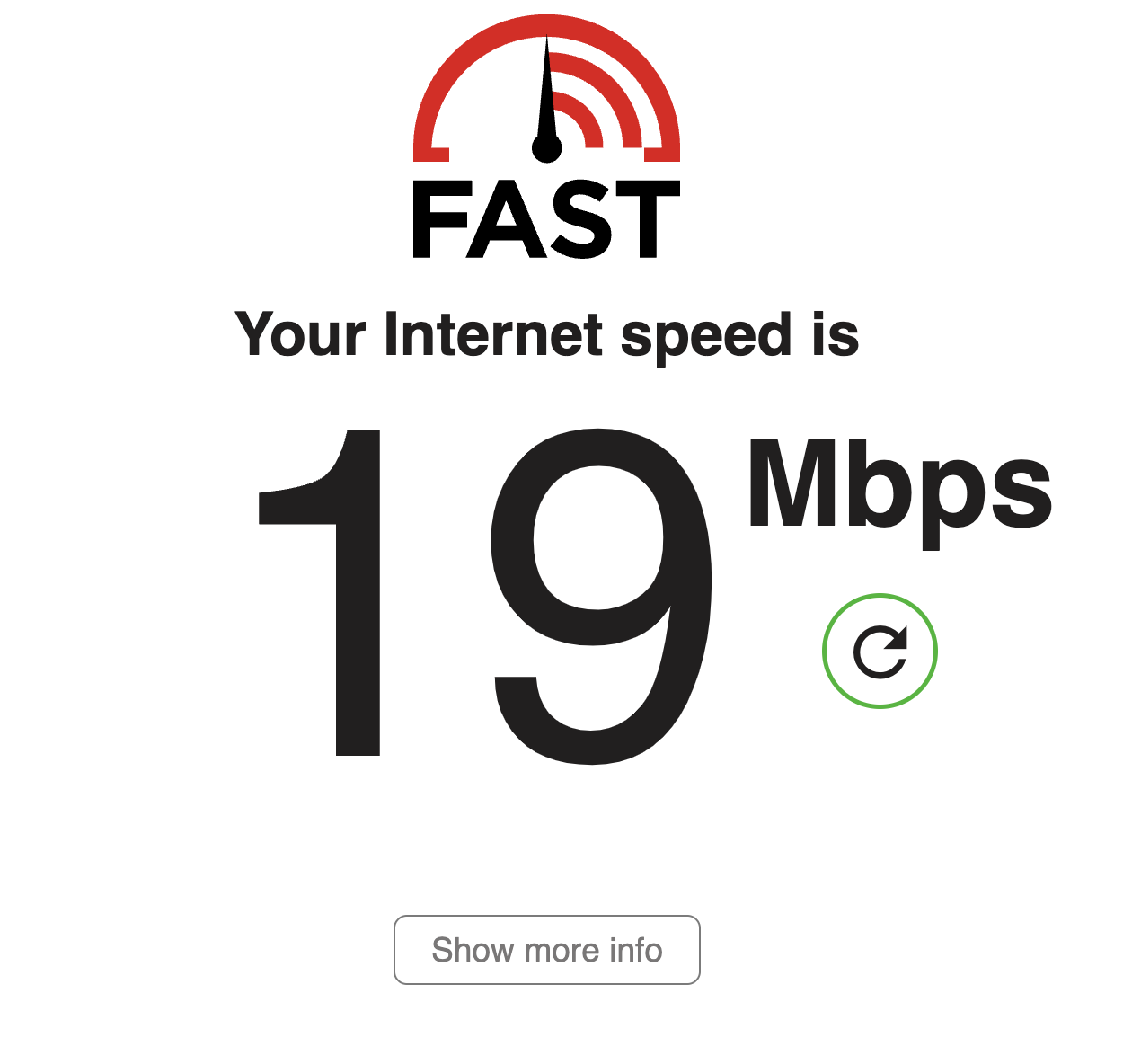 Internet speed test 19 Mbps